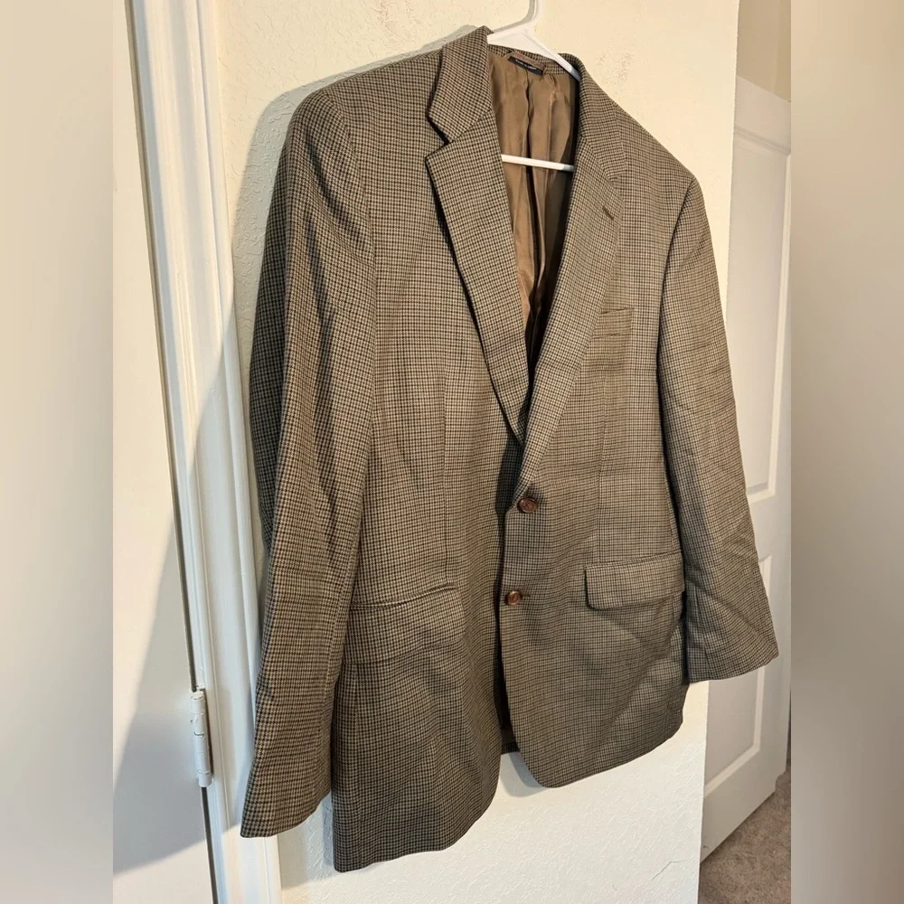 Ralph Ralph Lauren Wool Silk Blazer Mens 40R Brown Houndstooth Fall Jacket